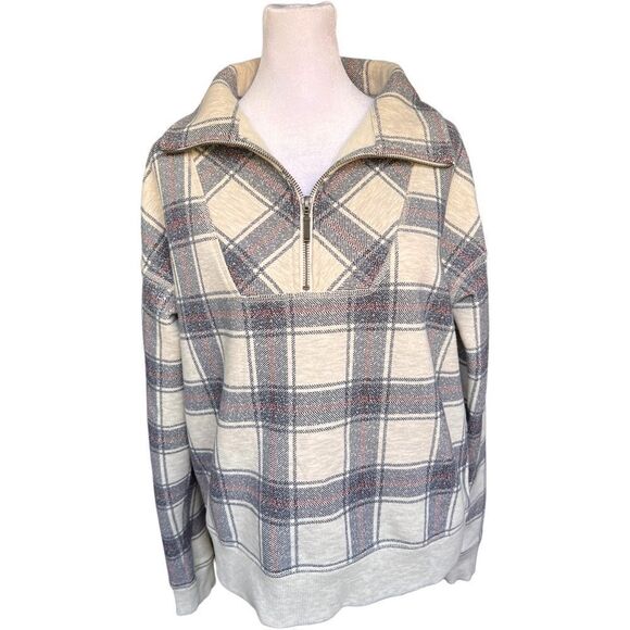 Natural Reflections Long Sleeve Plaid Half Zip Pullover Sweatshirt. Medium. - Picture 1 of 7